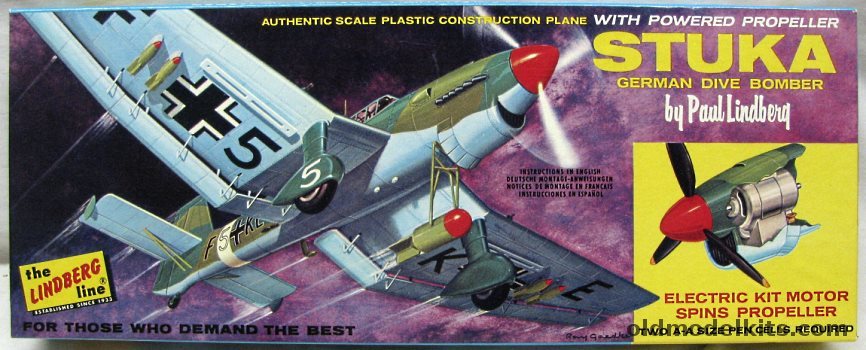 Lindberg 1/48 German Ju-87 Stuka Dive Bomber Motorized, 306M-129 plastic model kit